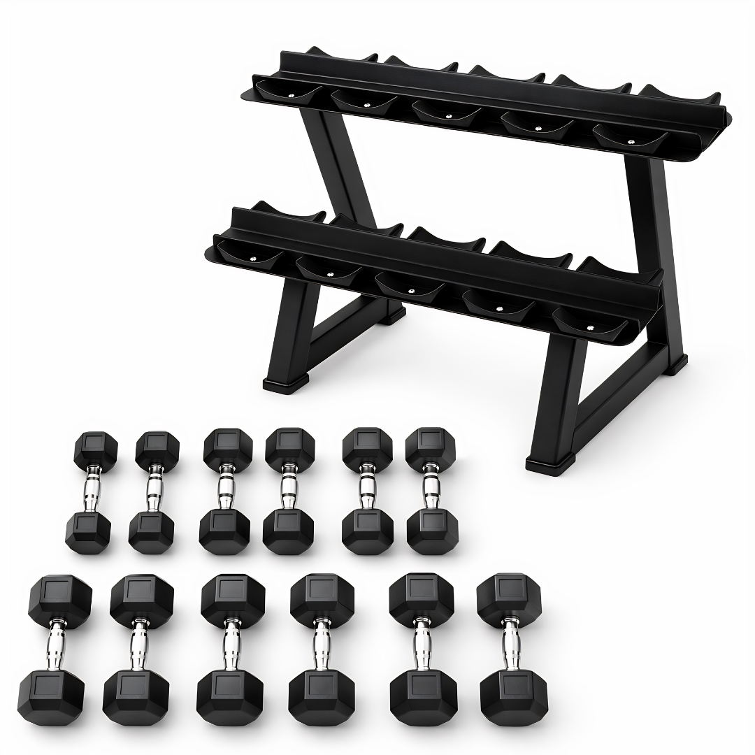 Hexa Hantelset - 2,5 bis 15 KG mit Hantelablage