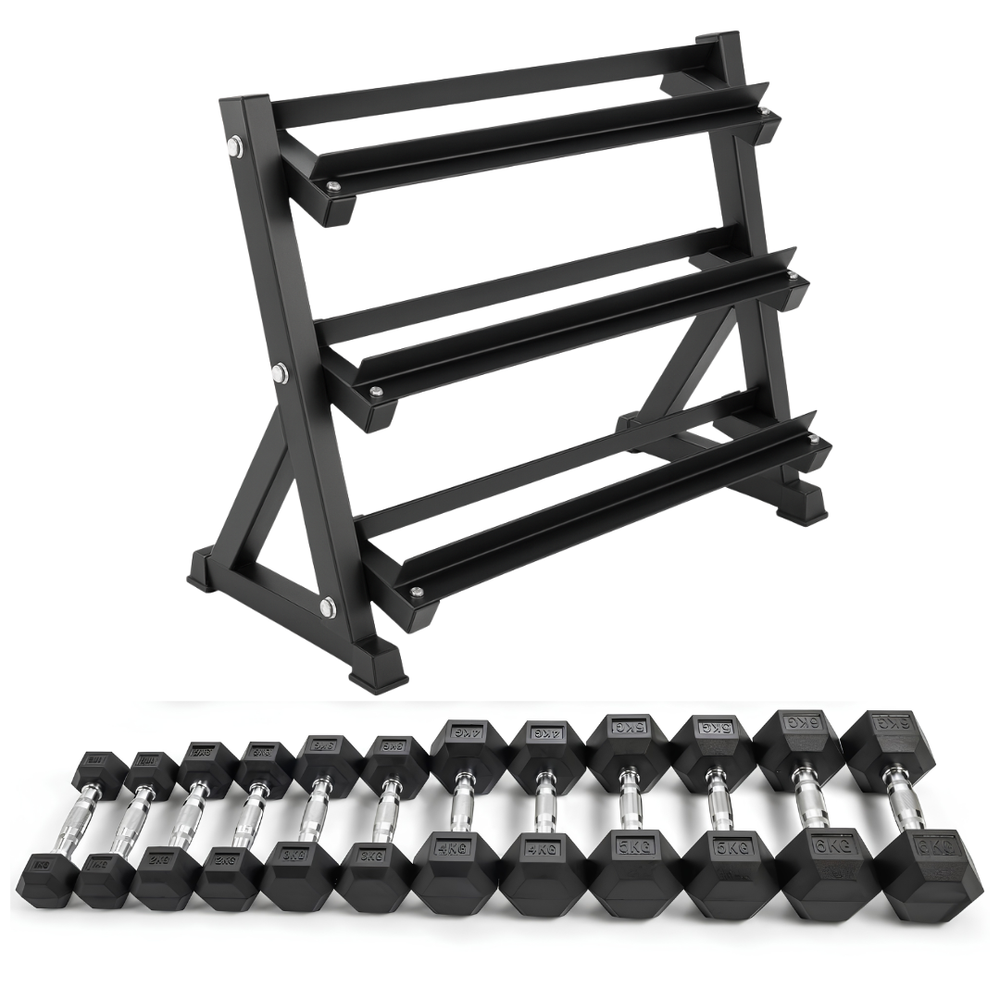 Hexa hantelset - 2.5 till 15KG med hantelställ