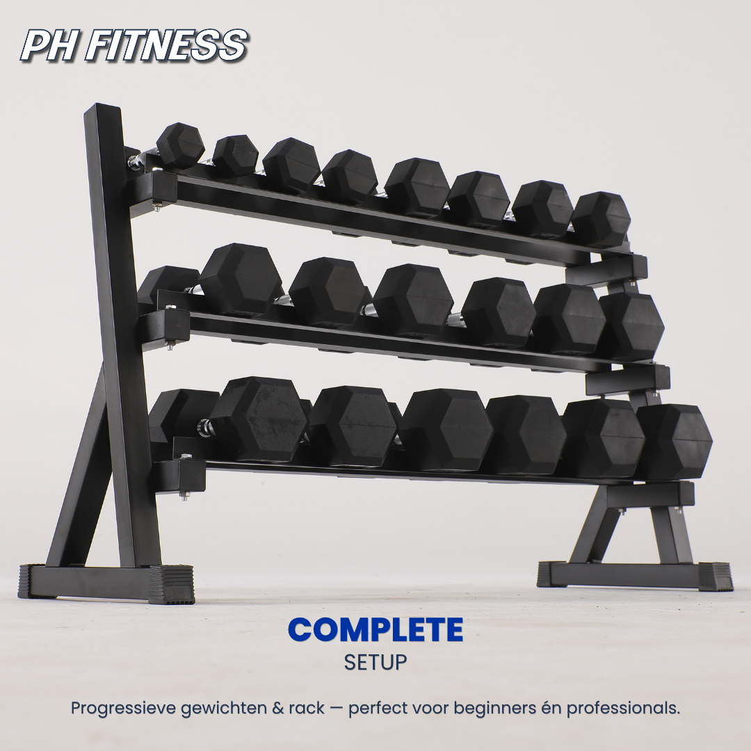 Hexa hantelset - 2.5 till 25KG med hantelställ