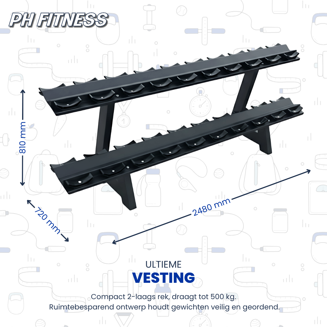 Hex Dumbbell Set - 2 to 20KG with Dumbbell Rack