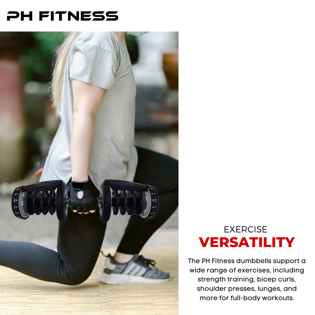 PH Fitness Manubrio Regolabile fino a 24KG | 1 Pezzo | Peso Regolabile | Manubri