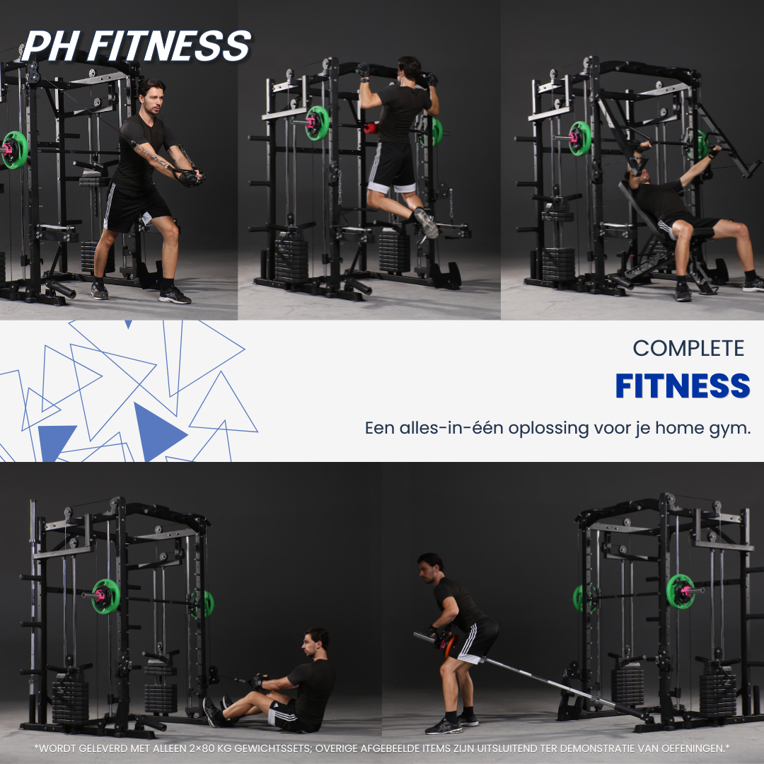 Trainingsmogelijkheden op de PH Fitness K1S voor kabeloefeningen en landmine-training