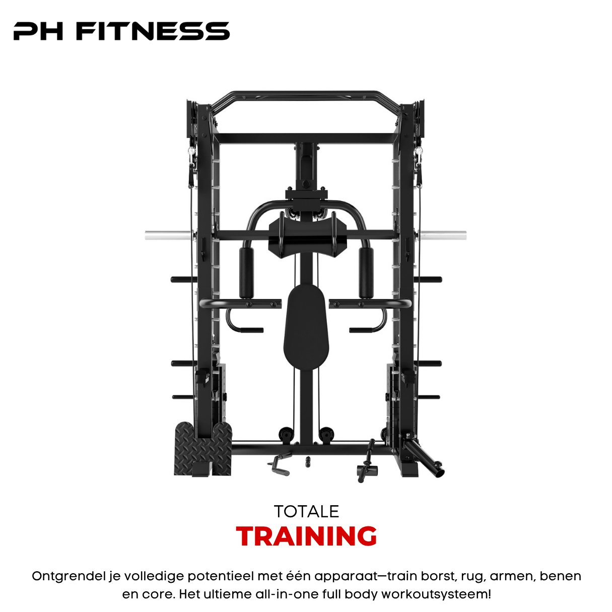 All - in - One Home Gym – 160KG Gewichtstapel – Smith Machine + Kabelsysteem – Full Body Krachtstation – Compact- PH Fitness