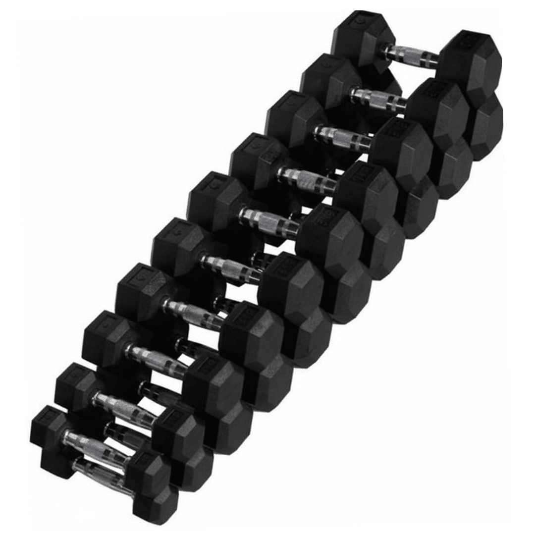 Hexa Dumbbell Set 2–20 kg met Rack – Complete Halterset 220 kg – Rubber Zeshoekige Dumbbells met Vaste Gewichtsstappen voor Home Gym & Fitness - PH Fitness