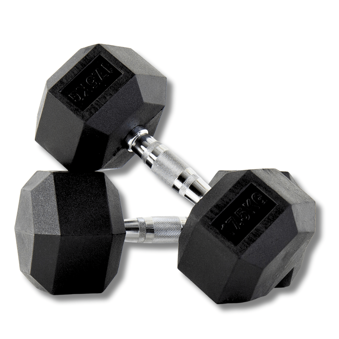 PH Fitness Hexa dumbbell 17,5 kg – zwarte rubberen koppen en chromen handgreep