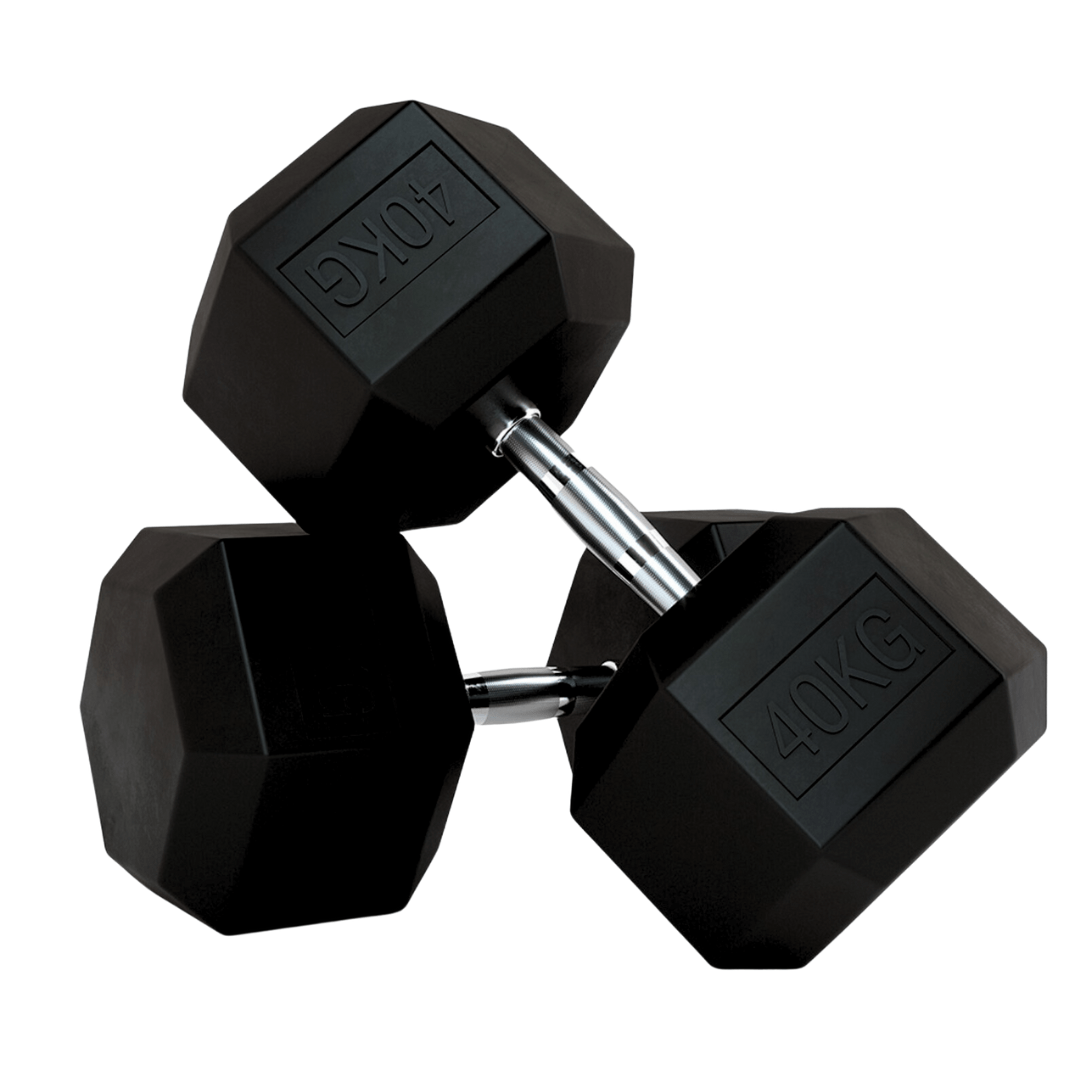 PH Fitness Hexa dumbbell 40 kg – zwarte rubberen koppen en chromen handgreep