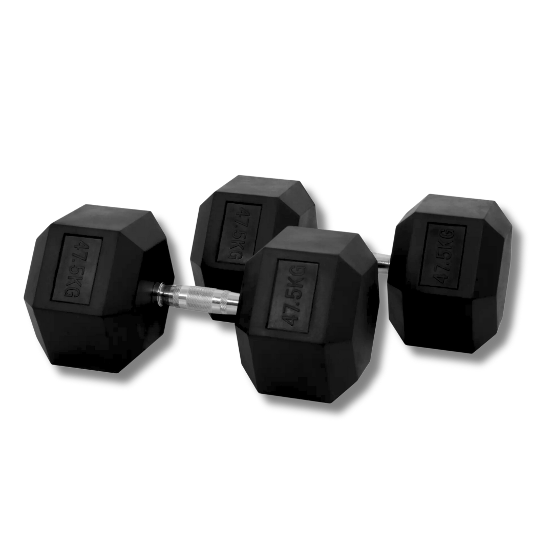 PH Fitness Hexa dumbbell 47,5 kg – zwarte rubberen koppen en chromen handgreep