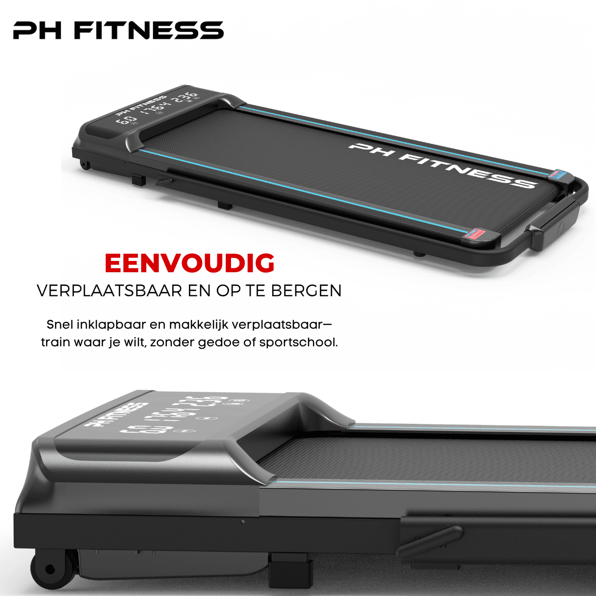 LB - 600 Opvouwbare Loopband – 1.5PK, 10km/u, Bluetooth App, 130kg Draagvermogen, Veiligheidssleutel - PH Fitness