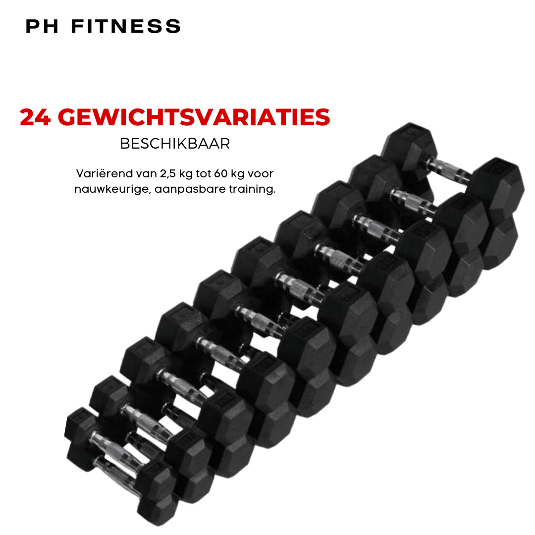 PH Fitness Hex Dumbbell Set 1 – 10 KG | Losse Set · Met Torenrek · Met Luxe Designrek - PH Fitness
