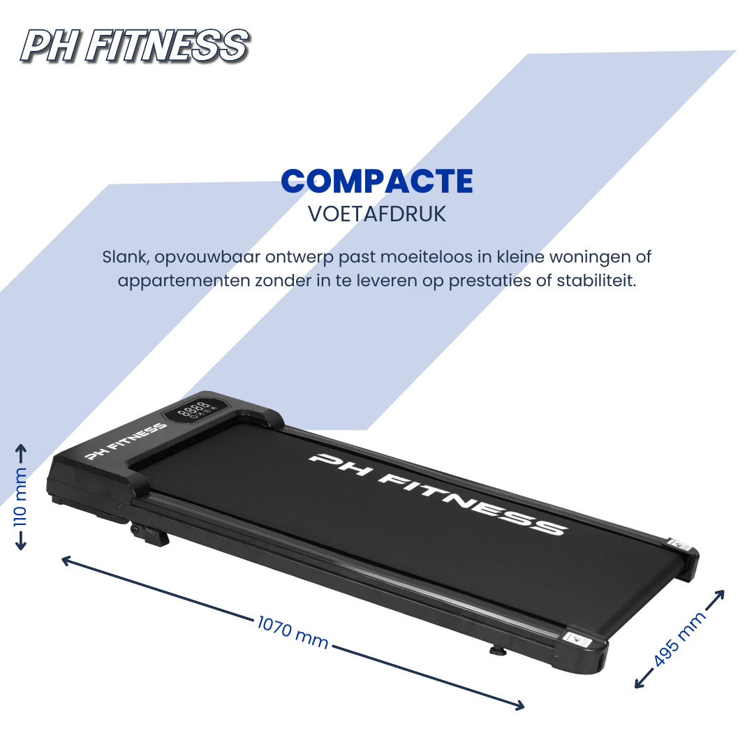 PH Fitness Loopband – 8 km/u – Incline & Handmatige Helling – Opvouwbaar / Inklapbaar – CR - B1S – Black / Zwart - PH Fitness