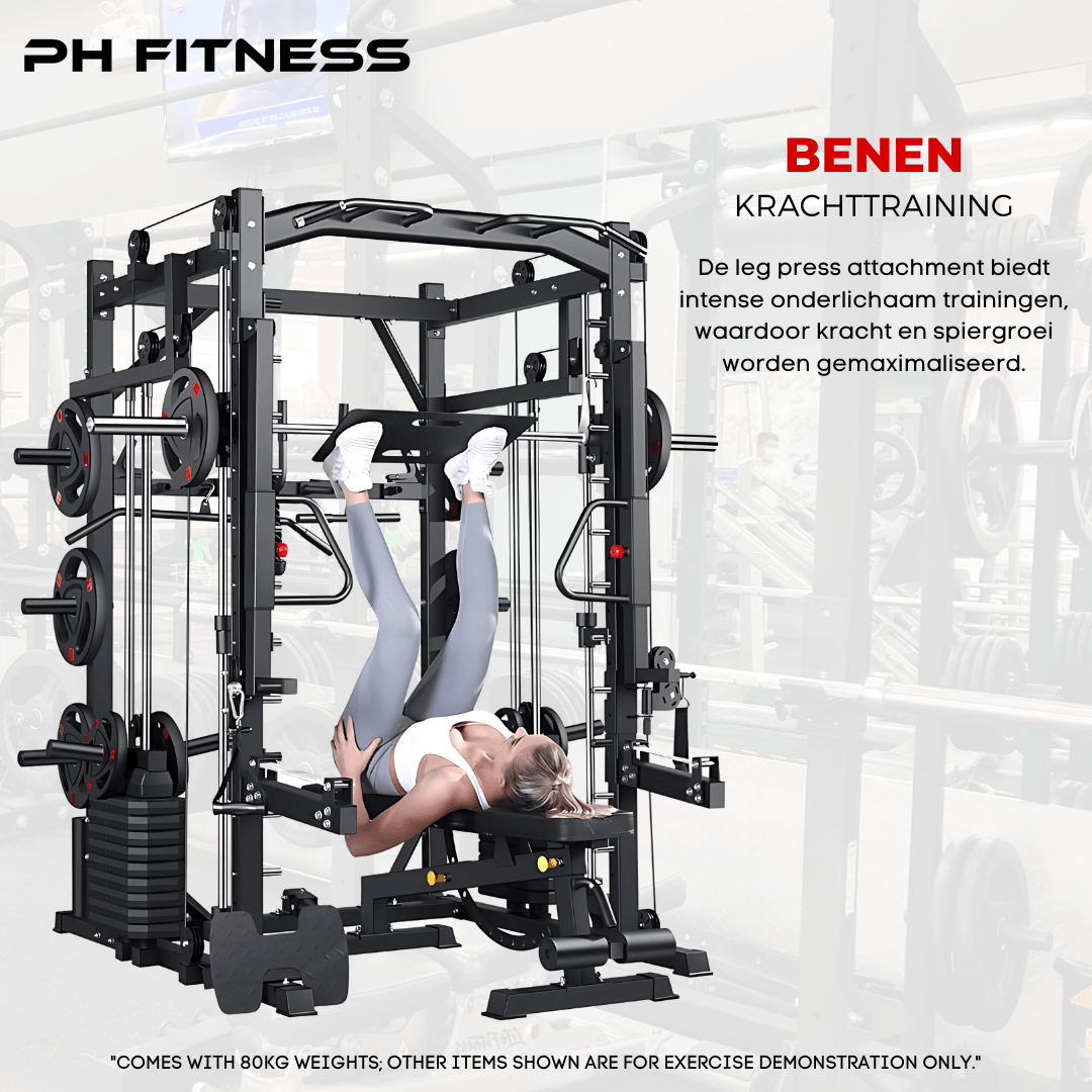 Premium Power Rack met Smith Machine, Leg Press en 160KG Gewichtsstapel - PH Fitness