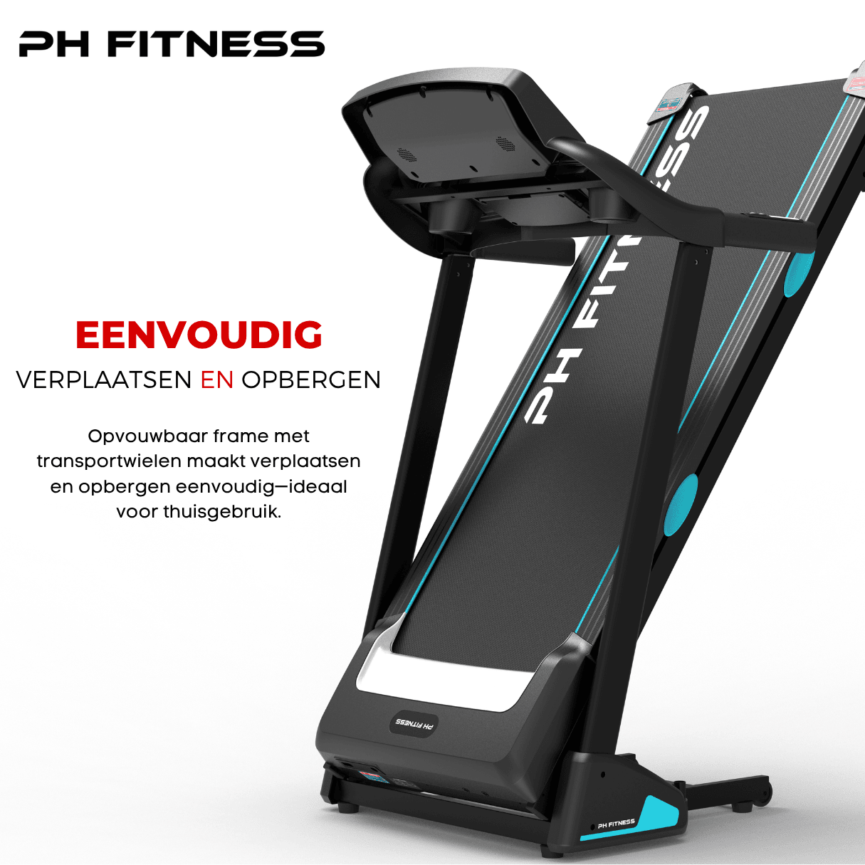 PRO - 190 Opvouwbare Loopband – 2.5HP, 18km/u, 15% Automatische Hellingshoek, Bluetooth, 130kg Draagvermogen - PH Fitness