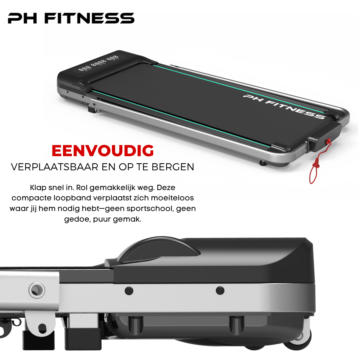 WP - 400 Opvouwbare Loopband – 1.5HP, 8km/u, Bluetooth App, 130kg Draagvermogen, 12 Programma’s - PH Fitness